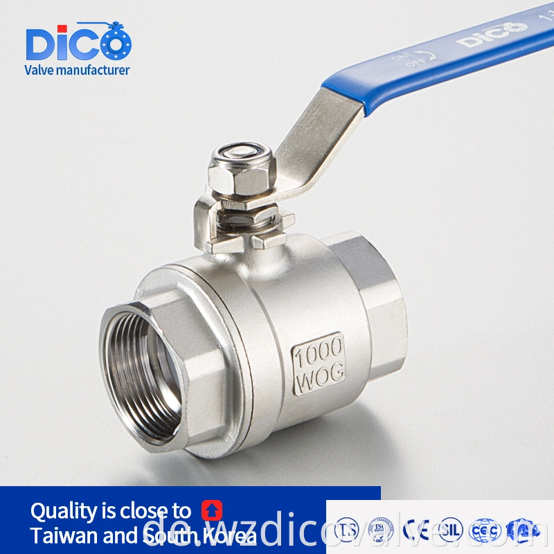 Dico Wenzhou Supplier Light Type Investment Casting CF8 Bsp BSPT 2PC Ball Valve